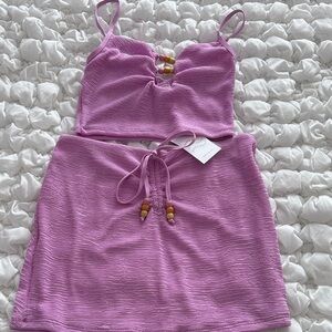 Dippin Daisys Lilac Knit Two-Piece Crop Top + Skirt Set